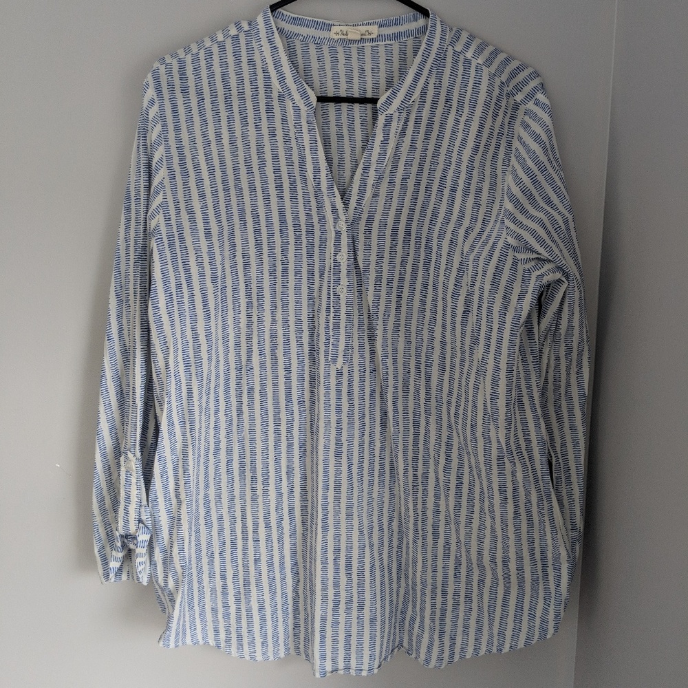 White and Blue Print Top